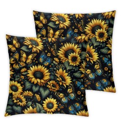 Ulloord Square Throw Pillow Covers Yellow Sunflowers with Blue Butterflies Pillow Cases Decorative for Home Bedroom Sofa Seamless Floral Pattern Painting Pillowcases Standard Size