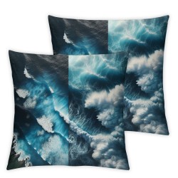 Ulloord Square Throw Pillow Covers Blue Ocean Rolling Waves Pillow Cases Decorative for Home Bedroom Sofa Tropical Sea Beautiful Print Pillowcases Standard Size