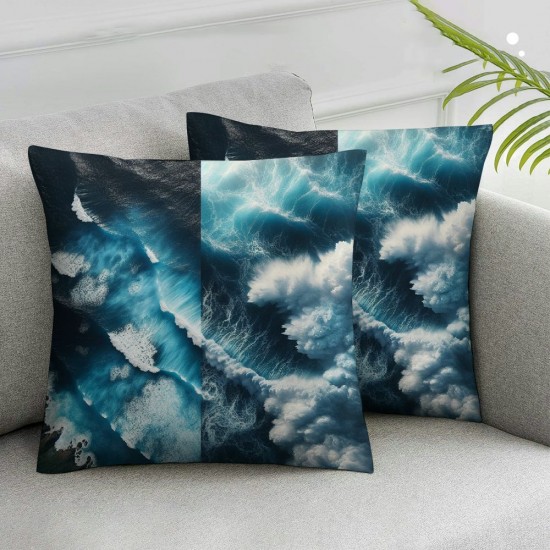 Ulloord Square Throw Pillow Covers Blue Ocean Rolling Waves Pillow Cases Decorative for Home Bedroom Sofa Tropical Sea Beautiful Print Pillowcases Standard Size