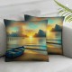 Square Throw Pillow Covers Boat on Beach Pillow Cases Decorative for Home Bedroom Sofa Wonderful Oil Painting Pillowcases Standard Size