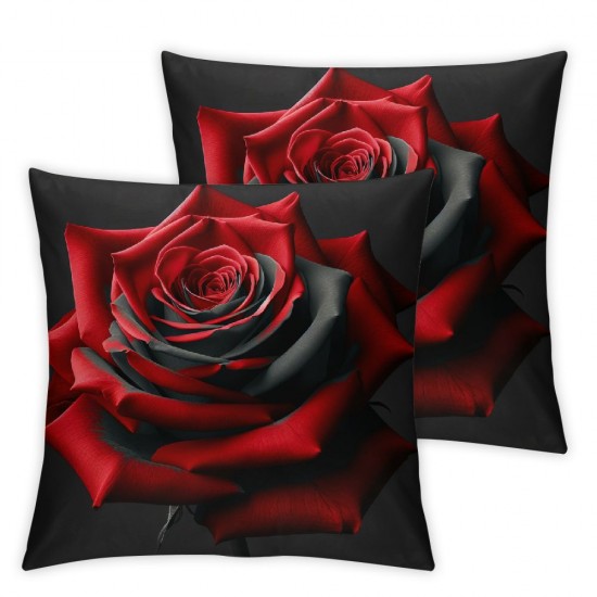 Ulloord Square Throw Pillow Covers Grey Rose and Red Rose Pillow Cases Decorative for Home Bedroom Sofa Wild Flowers with Leaves Romantic Floral Design Pillowcases Standard Size