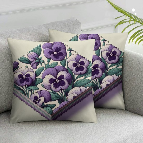 Square Throw Pillow Covers Beautiful Purple Flowers Pillow Cases Decorative for Bedroom Sofa Nature Floral with Design Pillowcases Standard Size