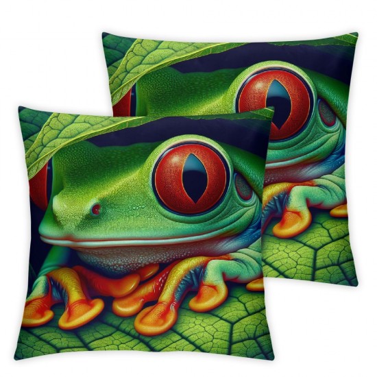 Ulloord Square Throw Pillow Covers Cute Frog Sitting on Branch Pillow Cases Decorative for Home Bedroom Sofa Rainy Day Animal Lotus Leaves Print Pillowcases Standard Size