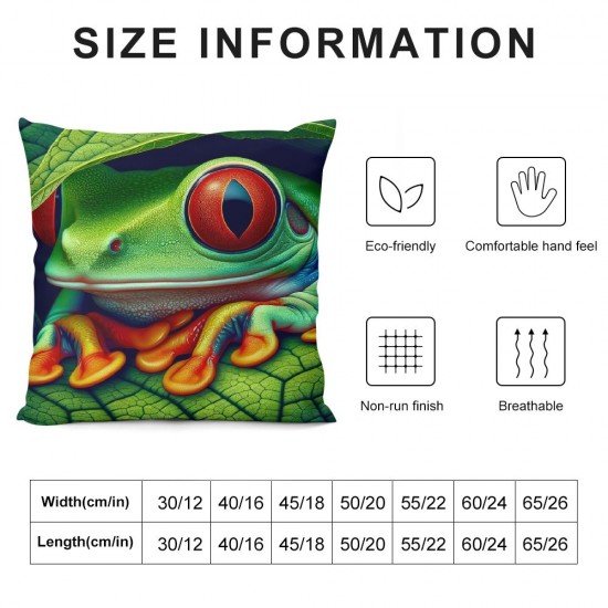 Ulloord Square Throw Pillow Covers Cute Frog Sitting on Branch Pillow Cases Decorative for Home Bedroom Sofa Rainy Day Animal Lotus Leaves Print Pillowcases Standard Size