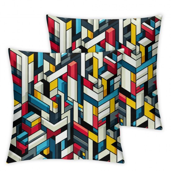 Ulloord Square Throw Pillow Covers Abstract Colorful Geometric Pattern Pillow Cases Decorative for Home Bedroom Sofa Fashionable Modern Style Painting Pillowcases Standard Size