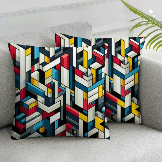 Ulloord Square Throw Pillow Covers Abstract Colorful Geometric Pattern Pillow Cases Decorative for Home Bedroom Sofa Fashionable Modern Style Painting Pillowcases Standard Size