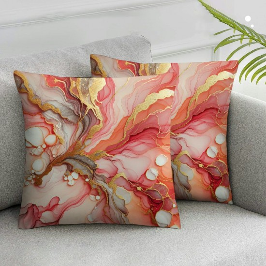 Ulloord Square Throw Pillow Covers Purple Pink Marble Surface Pillow Cases Decorative for Home Bedroom Sofa Abstract Stone Golden Print Pillowcases Standard Size