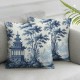 Ulloord Trees Pillowcases Floral Pattern Blue Hand Drawn Design Pillow Case Decorative Throw Pillow Cover for Home Sofa Office