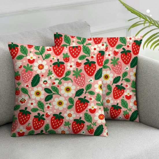 Ulloord Square Throw Pillow Covers Red with White Flowers Pillow Cases Decorative for Home Bedroom Sofa Fruit Floral Pink Painting Pillowcases Standard Size