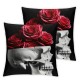 Ulloord Square Throw Pillow Covers Human Skulls Pillow Cases Decorative for Home Bedroom Sofa Red Blooming Roses Black Background Painting Pillowcases Standard Size