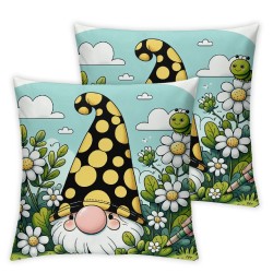 Ulloord Square Throw Pillow Covers Honey Bee Gnome with Daisy Flower Design Pillow Cases Decorative for Home Bedroom Sofa Pillowcases Standard Size