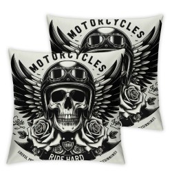 Ulloord Square Throw Pillow Covers Motorcycle Skull with and Black White Design Pillow Cases Decorative for Home Bedroom Sofa Pillowcases Standard Size