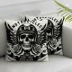 Ulloord Square Throw Pillow Covers Motorcycle Skull with and Black White Design Pillow Cases Decorative for Home Bedroom Sofa Pillowcases Standard Size