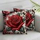 Ulloord Rose Leopard Print Pillowcases Bright and Beautiful Rose Flower on Leopard Background Pillow CaseDecorative Throw Pillow Cover for Home Sofa Office