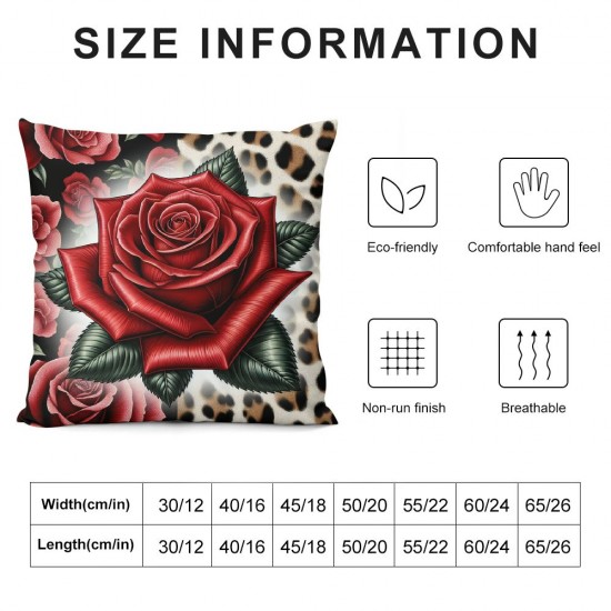 Ulloord Rose Leopard Print Pillowcases Bright and Beautiful Rose Flower on Leopard Background Pillow CaseDecorative Throw Pillow Cover for Home Sofa Office