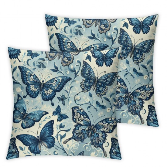 Ulloord Square Throw Pillow Covers Beautiful Blue Orange Red Butterflies Vintage Design Pillow Cases Decorative for Home Bedroom Sofa Pillowcases Standard Size