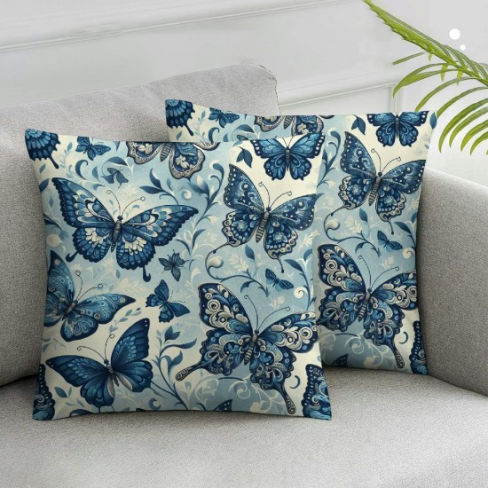 Ulloord Square Throw Pillow Covers Beautiful Blue Orange Red Butterflies Vintage Design Pillow Cases Decorative for Home Bedroom Sofa Pillowcases Standard Size