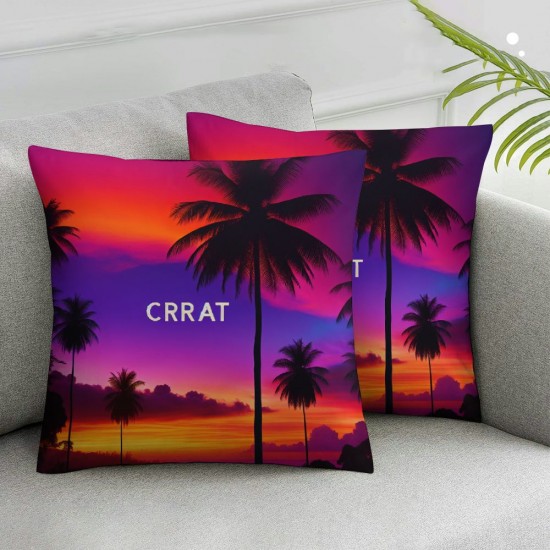 Ulloord Colorful Sunset Clouds Throw Pillow Covers Tropical Beach Palm Seaside Landscape Art Print Square Pillowcases for Home Decor Sofa Car Bedroom Pillow case