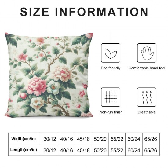 Ulloord Watercolor Pink Flowers Throw Pillow Covers Wild Green Leaves Floral Seamless Pattern Square Pillowcases for Home Decor Sofa Car Bedroom Pillow case