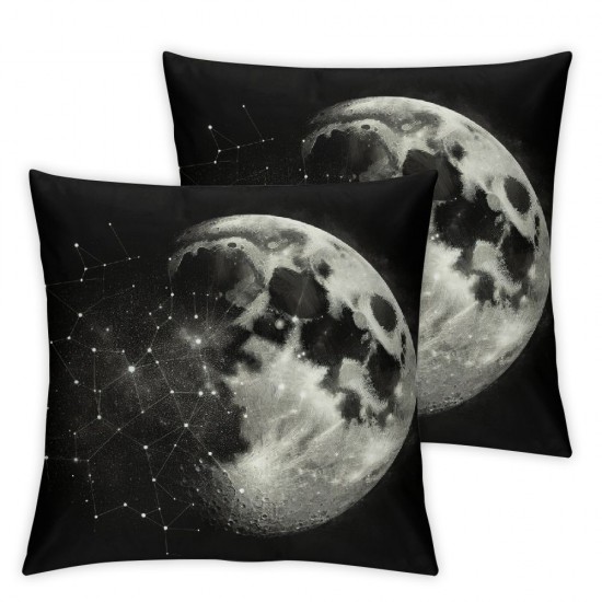 Ulloord Throw Pillow Covers Black Starry Sky Stars Moon Constellation Black and White Design Square Pillowcases for Home Decor Sofa Car Bedroom Pillow Cases