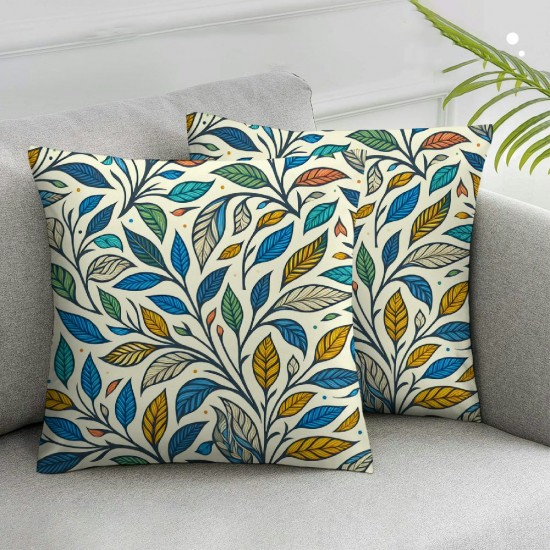 Ulloord Square Throw Pillow Covers Watercolor Colorful Leaves Bright Color Pattern Pillow Cases Decorative for Home Bedroom Sofa Pillowcases Standard Size