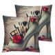 Ulloord Pillowcases Makeups and Red Roses Black Background Pillow Case Decorative Throw Pillow Cover for Home Sofa Office