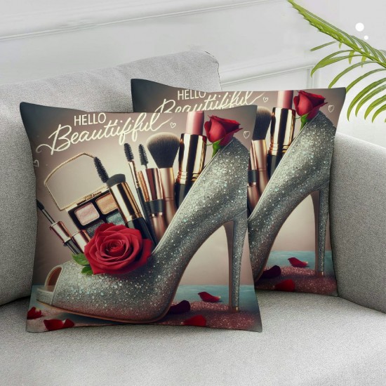 Ulloord Pillowcases Makeups and Red Roses Black Background Pillow Case Decorative Throw Pillow Cover for Home Sofa Office