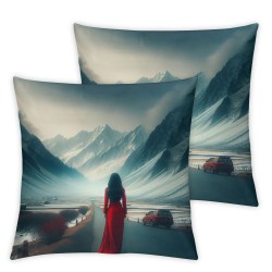 Ulloord  Winter Camper VanThrow Pillow Covers, Surrounded by Fog and a Mountain Road in The WinterDecorative Pillow Covers Digital Printing Linen Blended for Couch Sofa Bed Invisible Zipper