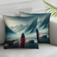 Ulloord  Winter Camper VanThrow Pillow Covers, Surrounded by Fog and a Mountain Road in The WinterDecorative Pillow Covers Digital Printing Linen Blended for Couch Sofa Bed Invisible Zipper