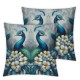 Ulloord Square Throw Pillow Covers Beautiful Blue Pillow Cases Decorative for Bedroom Sofa Flowers Butterflies Animal Art Design Pillowcases Standard Size