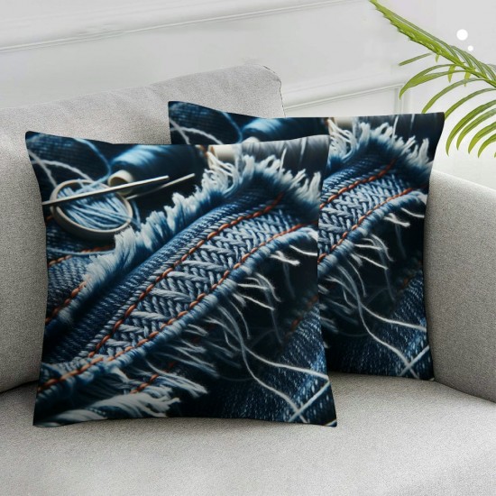 Ulloord  Blue Fringe Orange  Pillow Cover,Denim Torn Worn Blue Jeans Cushion Throw Pillow Covers Outdoor Sofa Couch Pillowcase