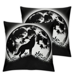 Ulloord Square Throw Pillow Covers Midnight Wolf Howl with Moon Purple Design Pillow Cases Decorative for Home Bedroom Sofa Pillowcases Standard Size