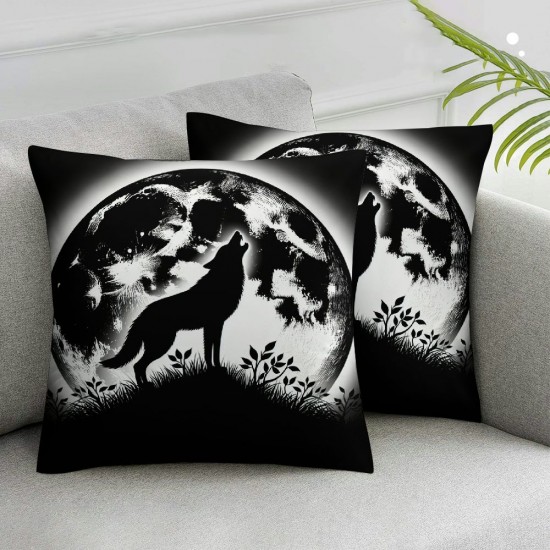 Ulloord Square Throw Pillow Covers Midnight Wolf Howl with Moon Purple Design Pillow Cases Decorative for Home Bedroom Sofa Pillowcases Standard Size