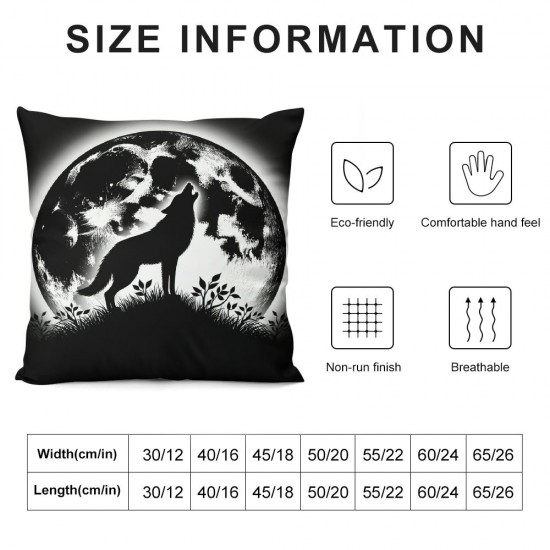 Ulloord Square Throw Pillow Covers Midnight Wolf Howl with Moon Purple Design Pillow Cases Decorative for Home Bedroom Sofa Pillowcases Standard Size