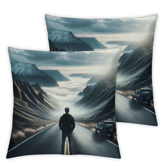 Ulloord  Winter Camper VanThrow Pillow Covers, Surrounded by Fog and a Mountain Road in The WinterDecorative Pillow Covers Digital Printing Blended Fabric for Couch Sofa Bed Invisible Zipper