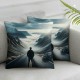 Ulloord  Winter Camper VanThrow Pillow Covers, Surrounded by Fog and a Mountain Road in The WinterDecorative Pillow Covers Digital Printing Blended Fabric for Couch Sofa Bed Invisible Zipper