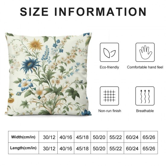 Ulloord Square Throw Pillow Covers Pink Floral Blue Yellow White Flowers Pillow Cases Decorative for Home Bedroom Sofa Pillowcases Standard Size