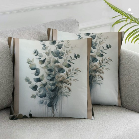 Ulloord  Bouquet Botanical Throw Pillow Covers,Isolated Watercolor Elements Eucalyptus Decorative Pillow Covers Digital Printing Linen Blended for Couch Sofa Bed Invisible Zipper