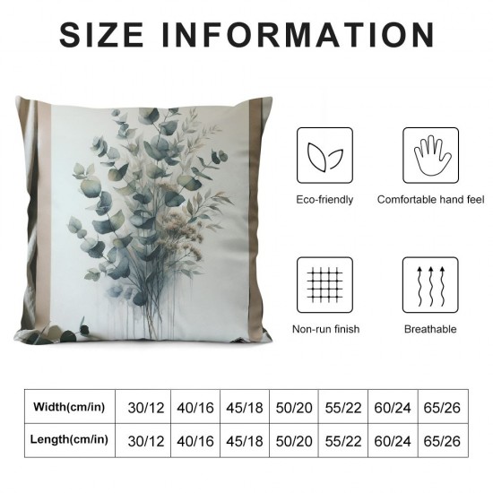 Ulloord  Bouquet Botanical Throw Pillow Covers,Isolated Watercolor Elements Eucalyptus Decorative Pillow Covers Digital Printing Linen Blended for Couch Sofa Bed Invisible Zipper