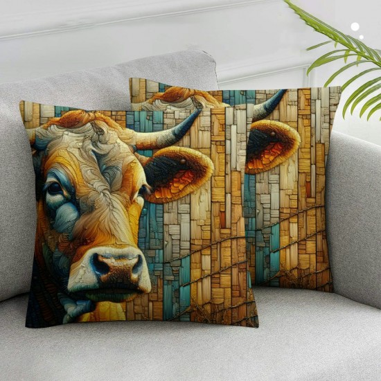 Ulloord Lovely Cow Beautiful Yellow Sunflowers Pillowcases Vintage Farmhouse Art Design Pillow Case Decorative Throw Pillow Cover for Home Sofa Office