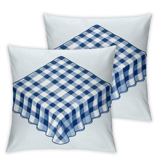 Ulloord Decorative Throw Pillow Covers, Navy Blue White Plaid Cushion Cover with Tassels Polyester Pillowcase Farmhouse Decorations for Couch Sofa