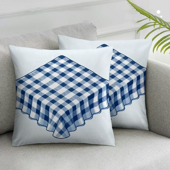 Ulloord Decorative Throw Pillow Covers, Navy Blue White Plaid Cushion Cover with Tassels Polyester Pillowcase Farmhouse Decorations for Couch Sofa