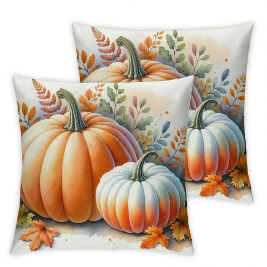 Ulloord Fall Pillow Covers , Striped Pumpkins Leaves Decorative Farmhouse Throw Cushion Cases Indoor Decoration Home Decor for Sofa Couch (Orange)