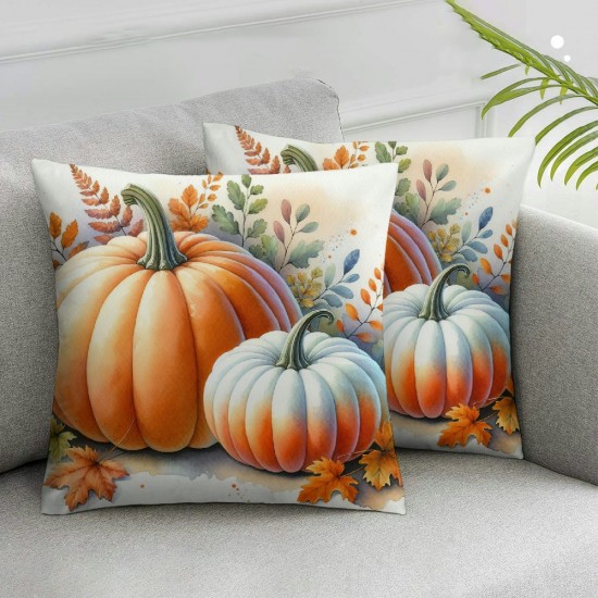 Ulloord Fall Pillow Covers , Striped Pumpkins Leaves Decorative Farmhouse Throw Cushion Cases Indoor Decoration Home Decor for Sofa Couch (Orange)