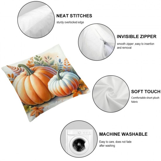 Ulloord Fall Pillow Covers , Striped Pumpkins Leaves Decorative Farmhouse Throw Cushion Cases Indoor Decoration Home Decor for Sofa Couch (Orange)