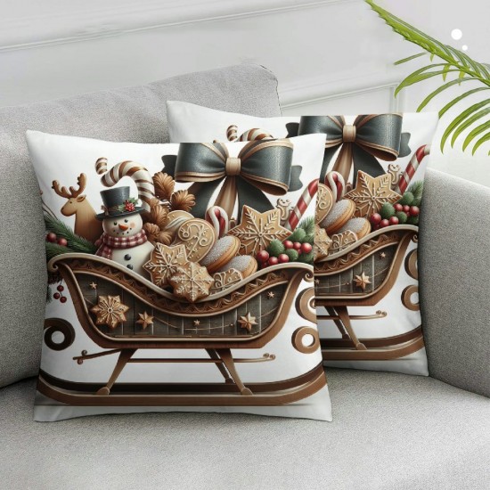 Ulloord Christmas Pillow Covers, Striped Wooden Tree Holiday Decor Decorative Throw Cushion Case Decoration for Home Party Sofa Couch (Brown)