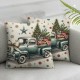 Ulloord Christmas Pillow Covers, Tree Truck Merry Holiday Decor Decorative Throw Cushion Cases Decoration for Home Party Sofa Couch (Grey)