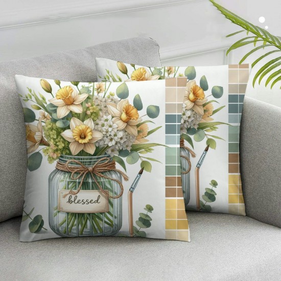 Ulloord Pillow Covers Flowers Butterfly Spring Pillows Decorative Throw Pillows Green Pillowcase Summer Decorations Decor for Couch Sofa