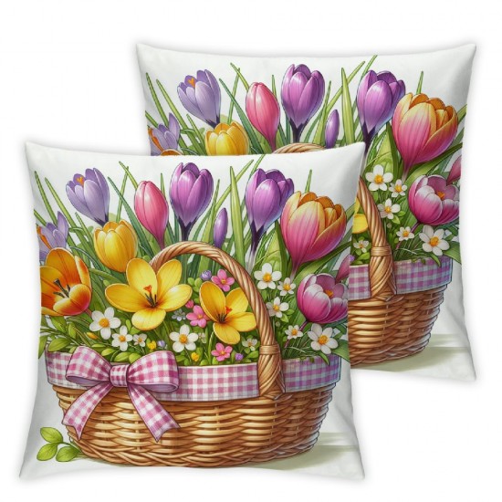 Ulloord Spring Pillow Covers , Floral Striped Decorative Pillowcases for Home Sofa Decoration