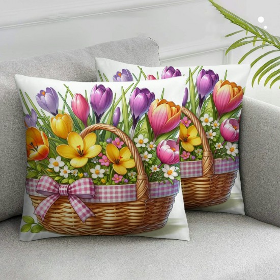 Ulloord Spring Pillow Covers , Floral Striped Decorative Pillowcases for Home Sofa Decoration